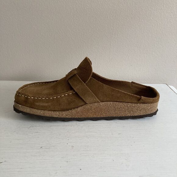 Birkenstock Tan Suede Clogs with Buckle - Picture 4 of 11